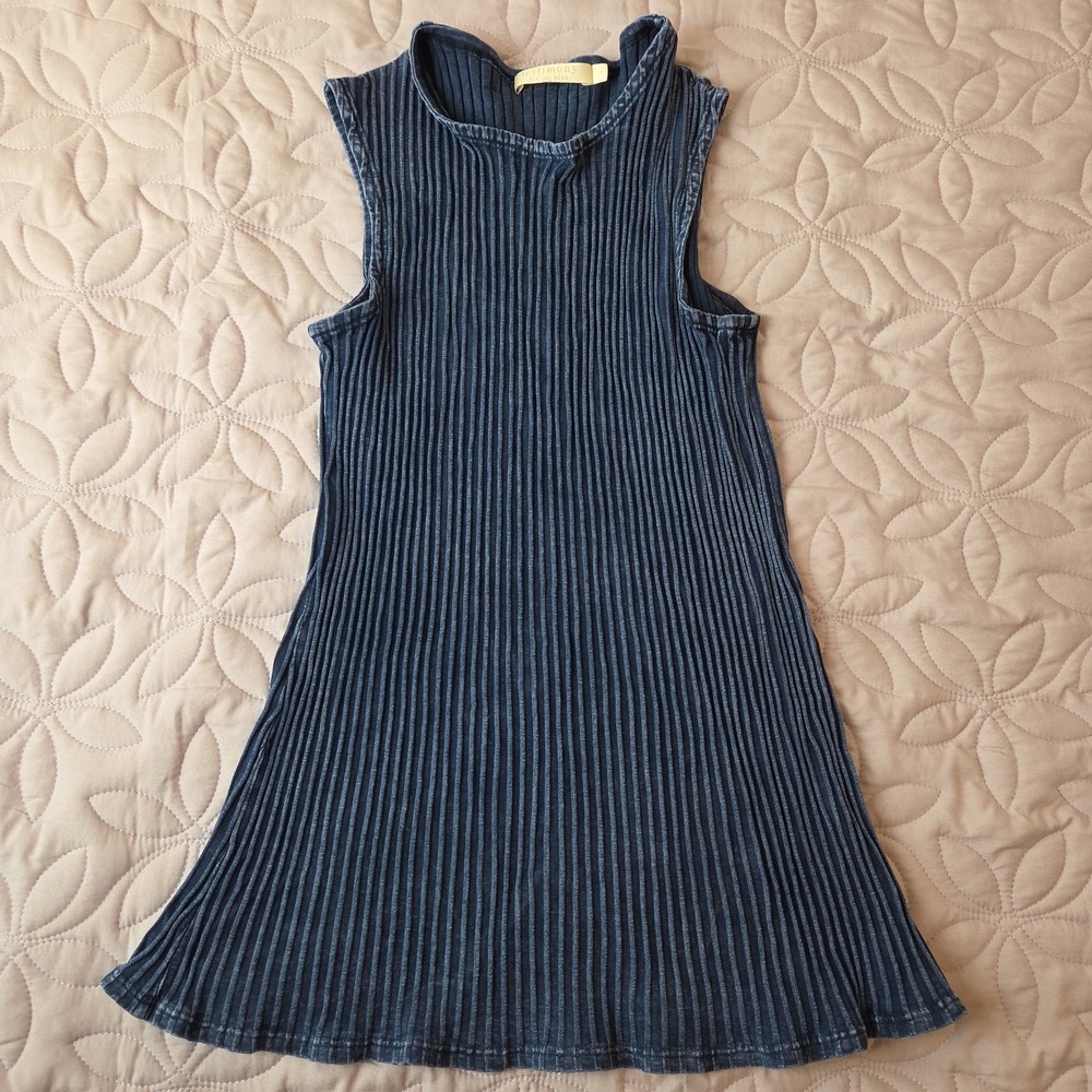 Testimony Los Angeles Women's Small Ribbed Tank Cotton Navy Wash Made in‎ USA